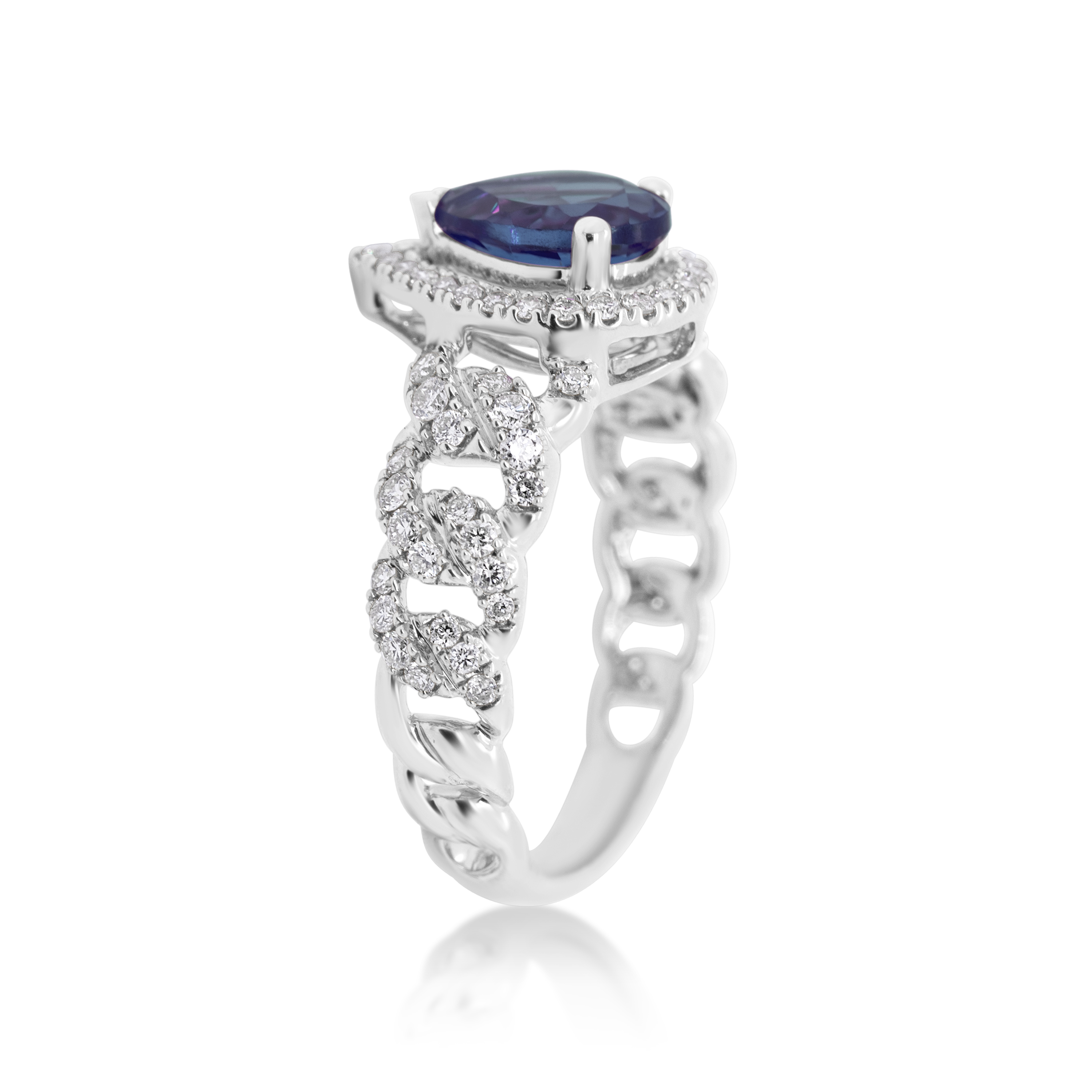 Diamond Ring 0.55 ct. 14K White Gold Blue Pear Shaped Center Stone